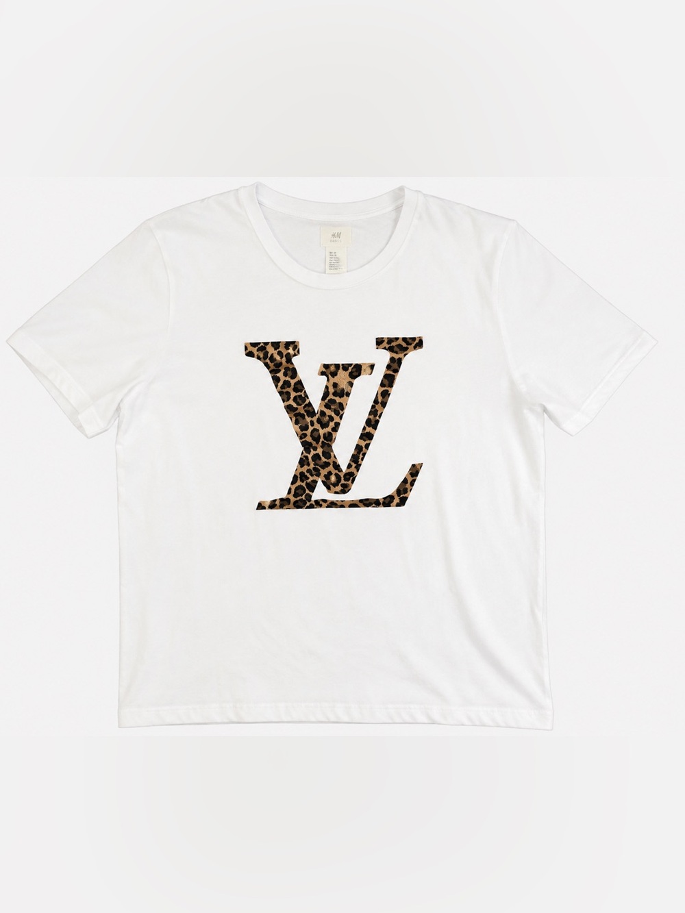 H&M Custom LV Leopard Logo White T-Shirt Tee Size Medium